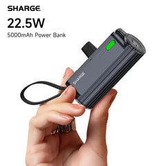 SHARGE 5000mAh Slim Mini Power Bank PD Fast Charging Dual USB-C Lightning Portable Battery Charger Compatible for iPhone Samsung
